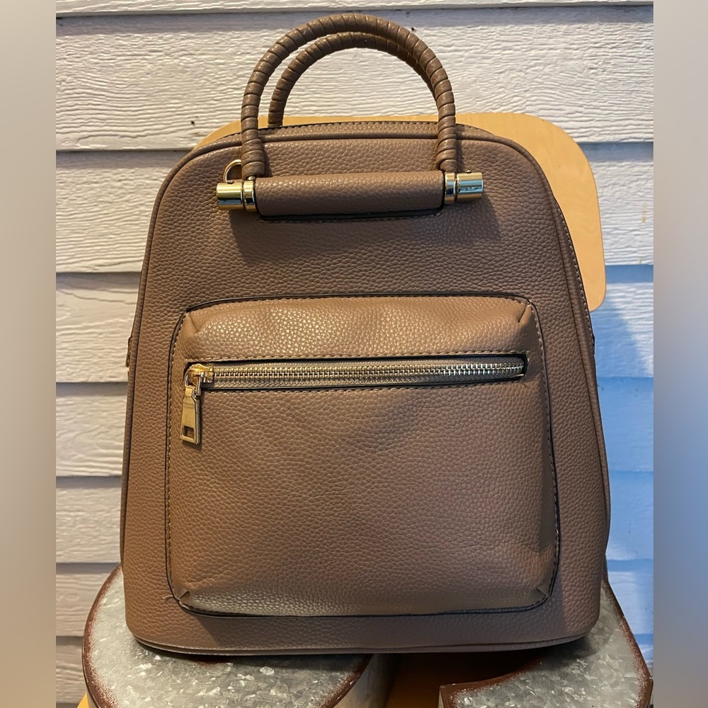 Taupe Convertible Backpack w Adjustable/Removable Strap